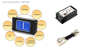 Contor electronic digital pentru baterii si panou solar fotovoltaic 0 - 200V 50-300A