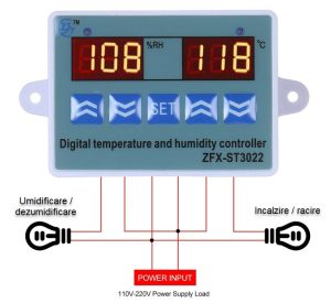 termostat higrostat digital electronic 220V pentru clocitoare sera cultura de ciuperci