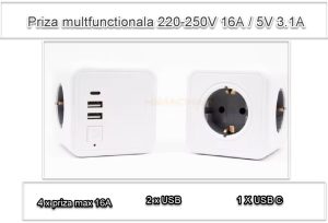 Priza cubica multifunctionala cub cu USB C