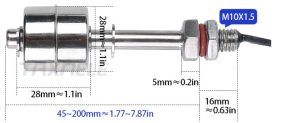 Senzor nivel plutitor inox pentru lichide 150mm